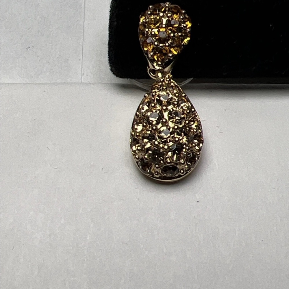 Vintage Christian Dior Orange Rhinestone Teardrop Dangle 14k Gold Post Earrings - Picture 4 of 7